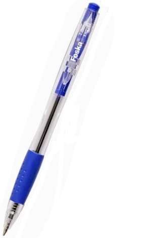Foska Ballpoint Pen Push Type Retractable Single Blue- 1.0mm Point 140mm Length Soft Rubber Grip ...