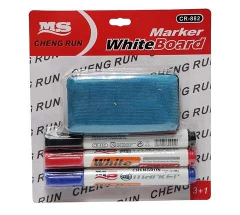 Brainware 3 x Whiteboard Markers and Cleaner Pack - 3 x Whiteboard Markers in Blue Black and Red ...