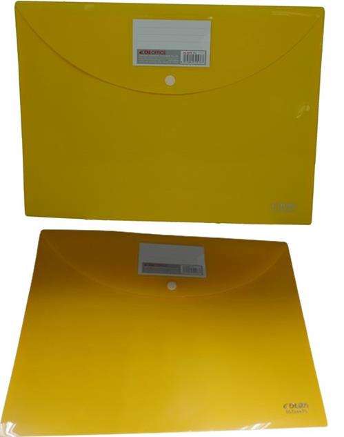DLOffice A4 Carry Folder with Press Stud on Flap Yellow Single - Easily Stores A4 Documents PVC M...