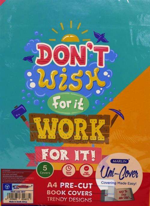 Marlin Kids Precut A4 Dont Wish For It Work For It Book Cover 5 Pack