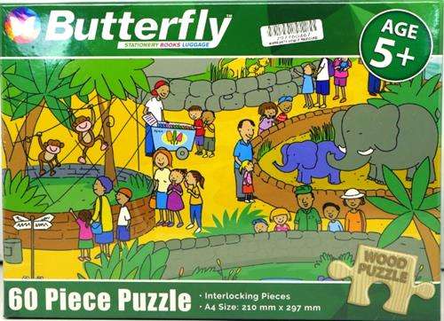 Butterfly 60 Piece A4 Wooden Puzzle At The Zoo-Interlocking Pieces 210 x 297mm Each Puzzle Contai...