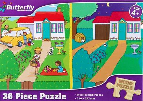 Butterfly 36 Piece A4 Wooden Puzzle Day and Night- Interlocking Pieces 210 x 297mm Each Puzzle Co...