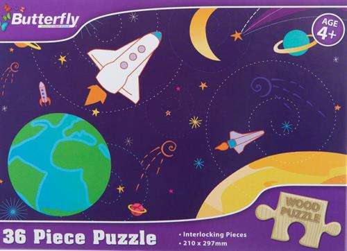 Butterfly 36 Piece A4 Wooden Puzzle Outer Space - Interlocking Pieces 210 x 297mm Each Puzzle Con...