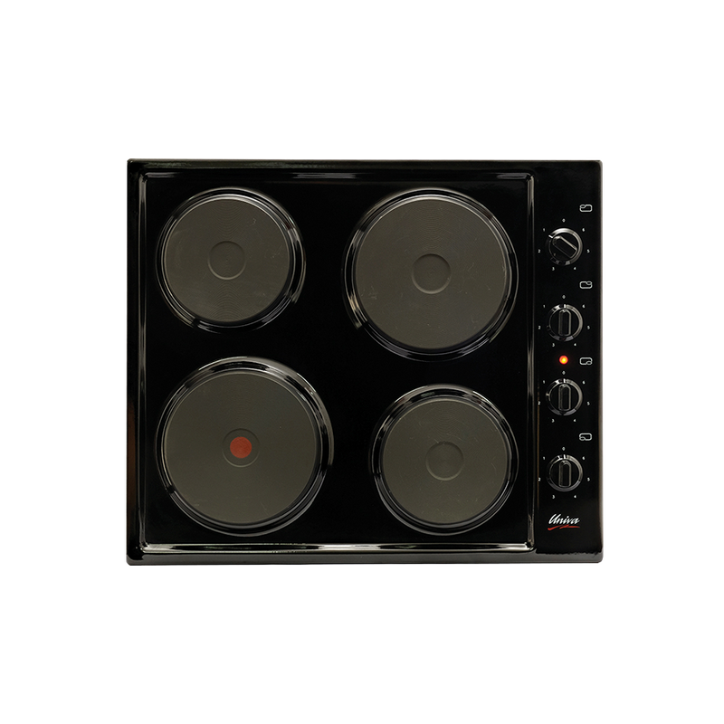 Univa  U156B 600mm Black 4 Plate Solid Hob