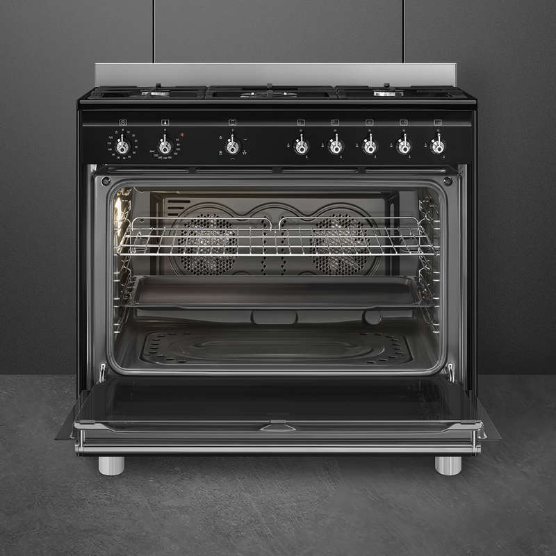 Smeg 90cm Black Cooker With Gas Hob - SSA91GGBL2