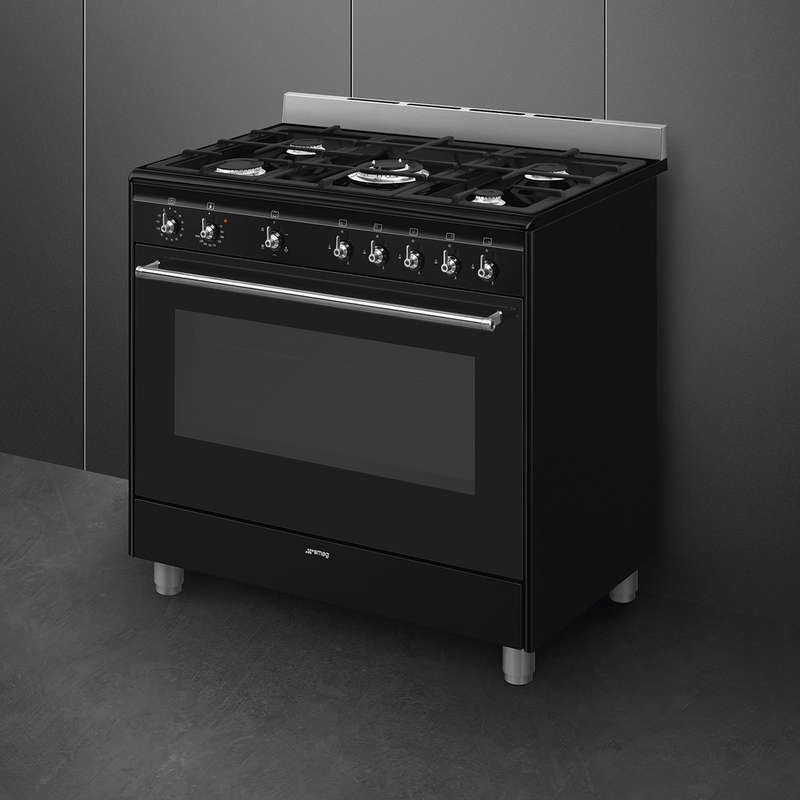 Smeg 90cm Black Cooker With Gas Hob - SSA91GGBL2