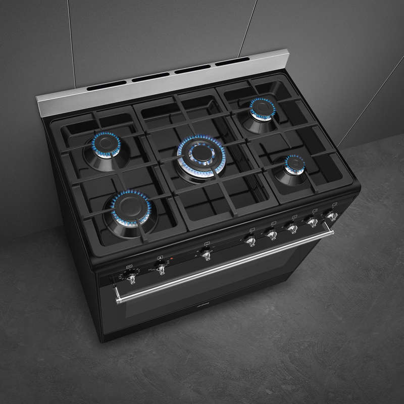 Smeg 90cm Black Cooker With Gas Hob - SSA91GGBL2