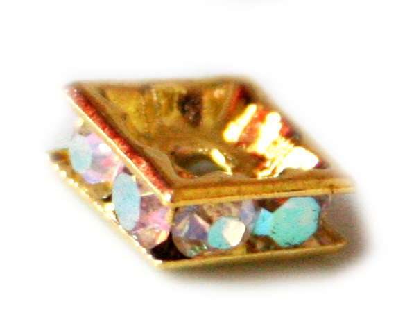 Square gold coloured roundel AB rhinestones, 8mm