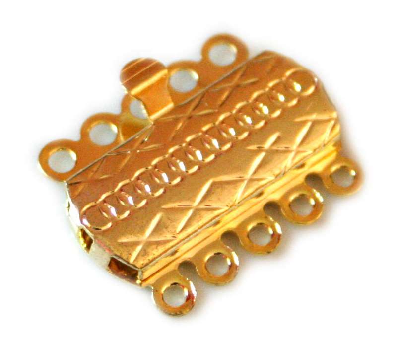 2x Gold colour clasp, 5 string, size 20 x 15 mm