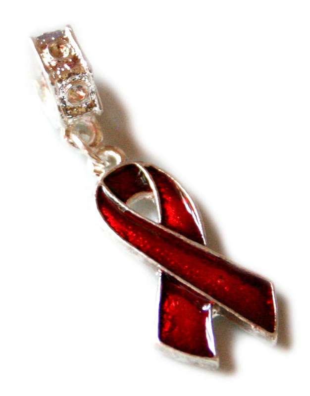 Red cloisonne ribbon pendant, fits Pandora bracelets