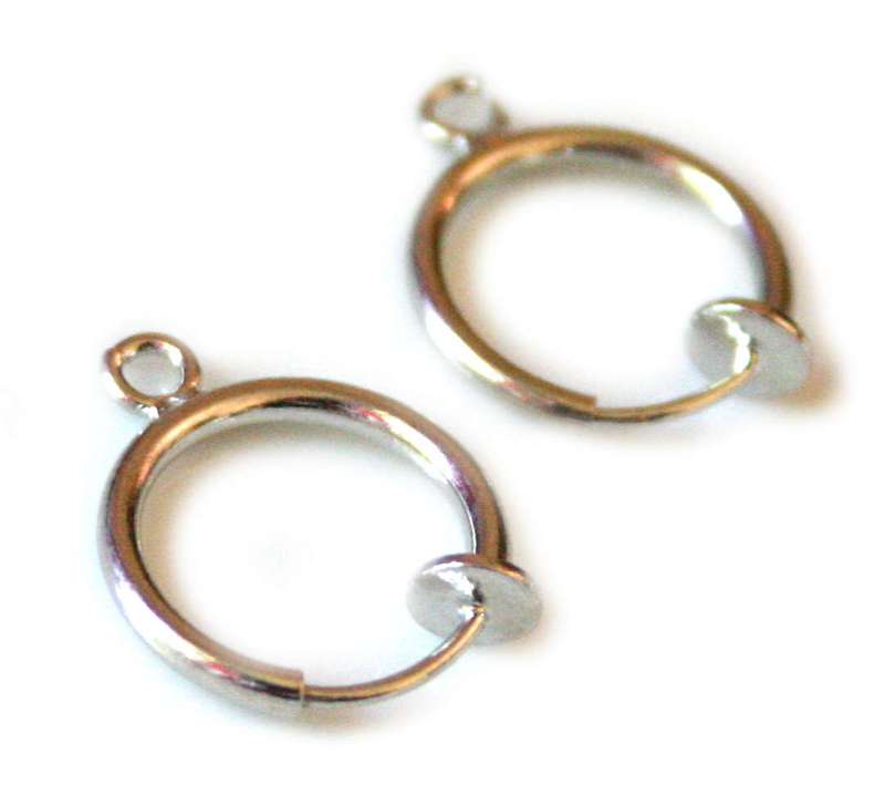 Clip-on Spring Earring Component 1 x Pair. Silver colour. 13mm