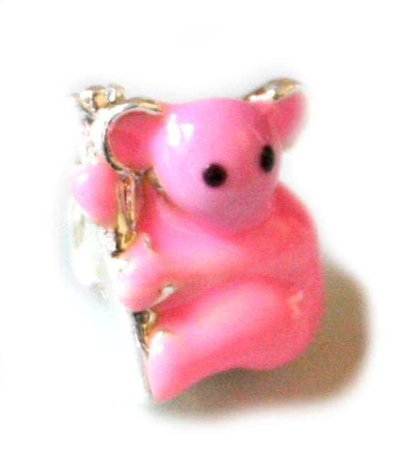 2x Pink kuala bear cloisonne bead. Silver base colour. 8mm.