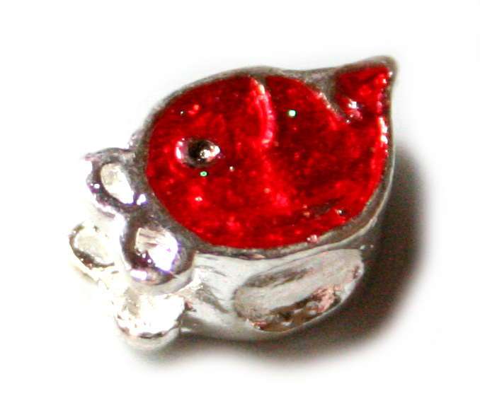 2x Red cloisonne strawberry face bead. Silver base colour
