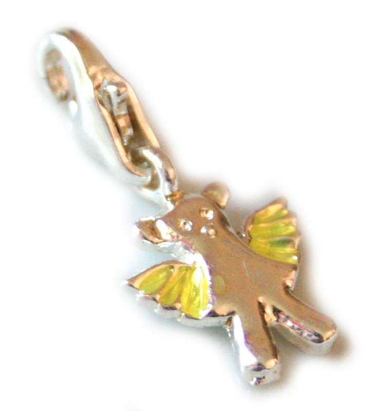 silver bear with yellow wings charm. Lobster clasp. 22mm.