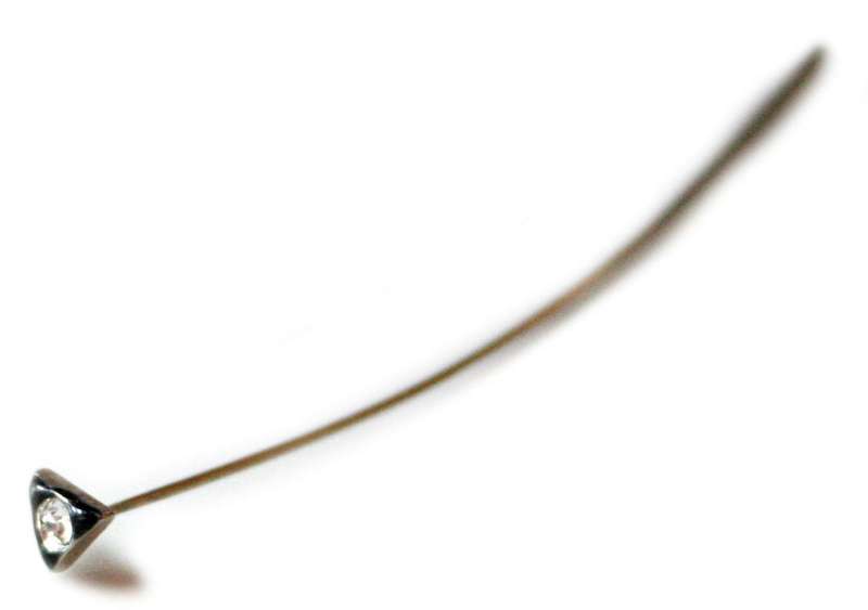 Silver coloured head pin with black triangular head and diamante. 72mm. Each.
