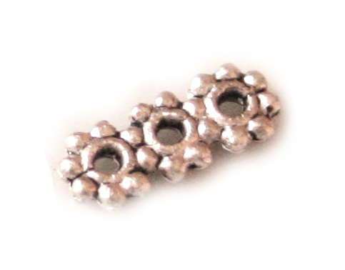 Triple daisy bead spacer 6x14mm in nickel silver