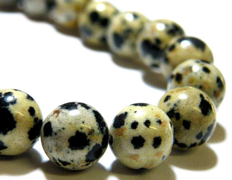 Dalmatian stone bead string, 8mm, round, 40cm