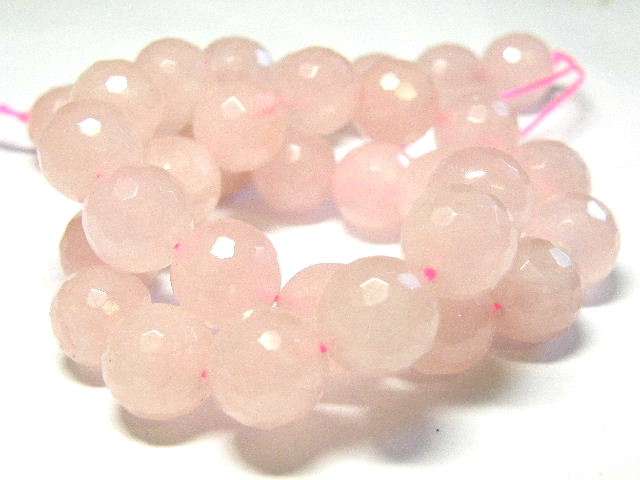 Rose Quartz bead string, faceted, 10mm, round, 40cm