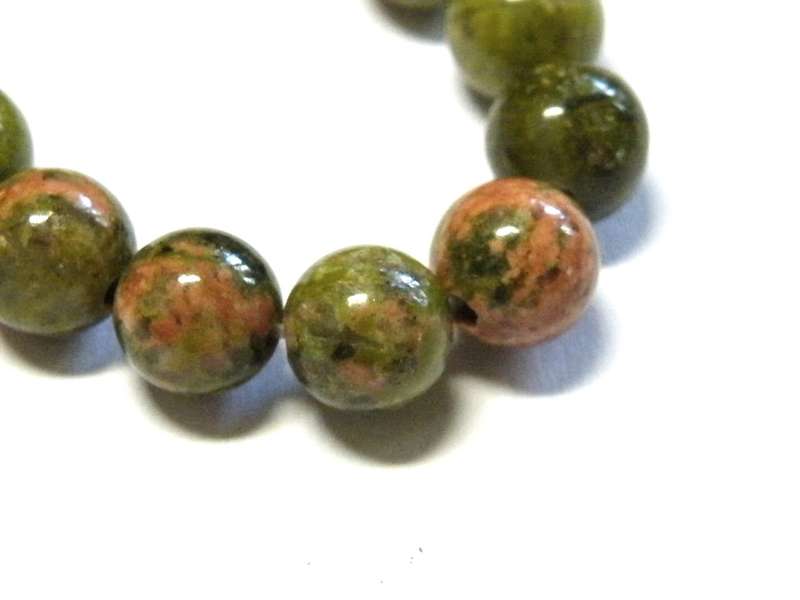Unakite bead string, 7mm, round, 40cm