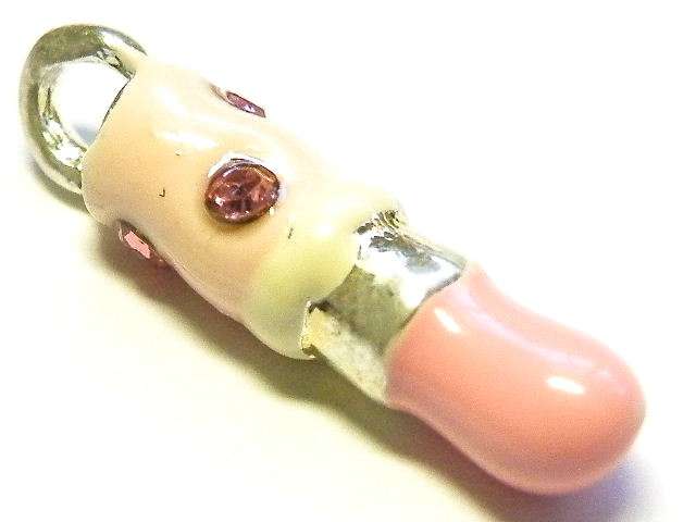 Pink Cloisonne Lipstick Charm, 20mm Nickel Silver