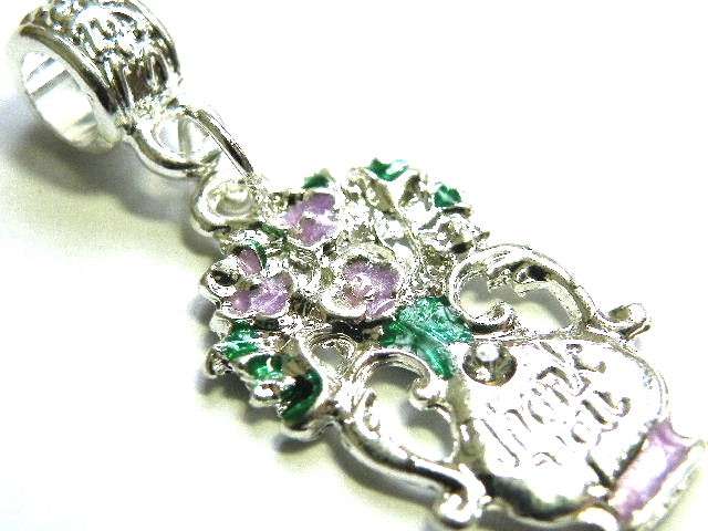 Cloisonne flower bouquet thank you pendant, fits Pandora bracelets