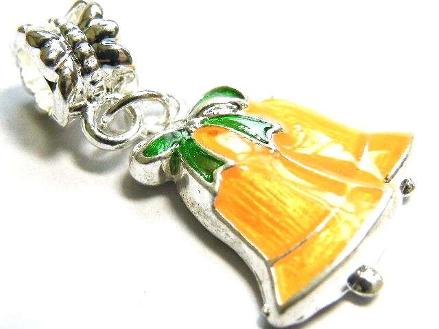 Orange cloisonne bells pendant, fits Pandora bracelets