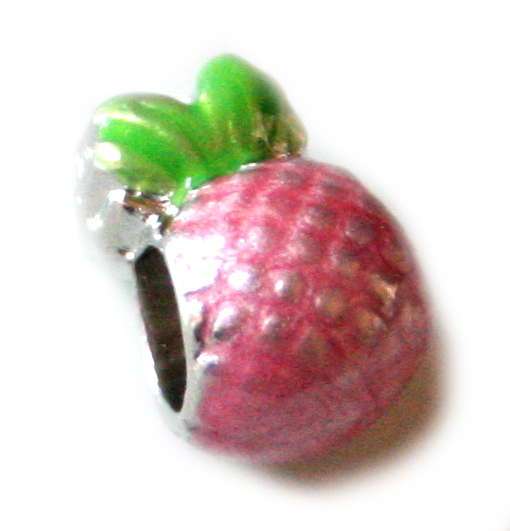 Strawberry bead, pink, 10mm, fits Pandora bracelets