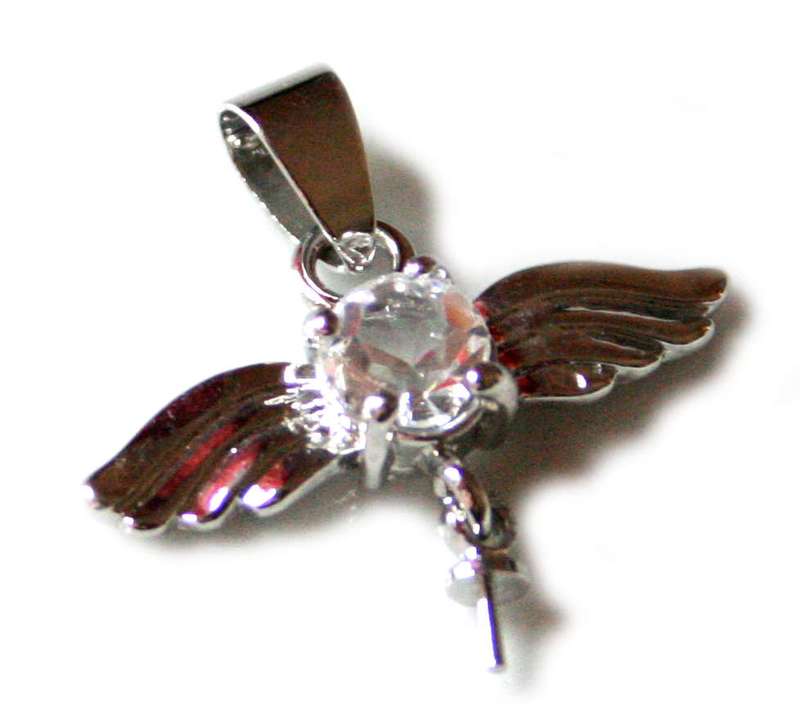 Rhinestone with wings pendant, 25mm wide