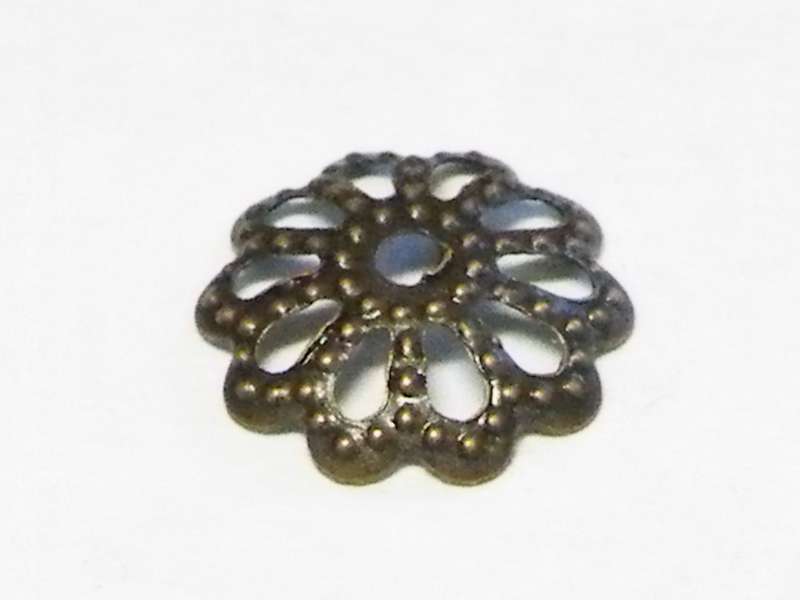 Packet of 10 bead caps flat flower design, gunmetal color, 9mm