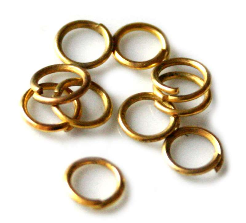 Packet of 10 Jumprings, gold color, 6mm, 0.8mm thick