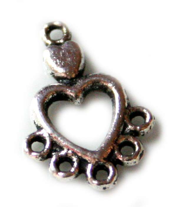 1-5 connector in silver color, Heart 19x13mm