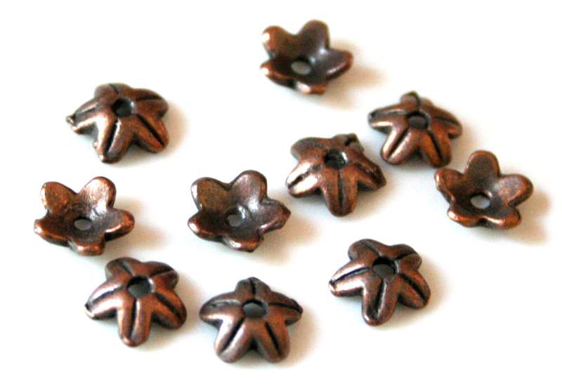 Packet of 10 bead caps simple flower design, bronze color, 8.5mm