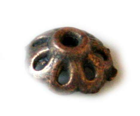 Bead cap, small flower, bronze color, 8mm