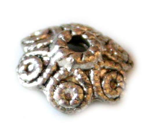 4 x Bead cap flower design, silver color, 11mm