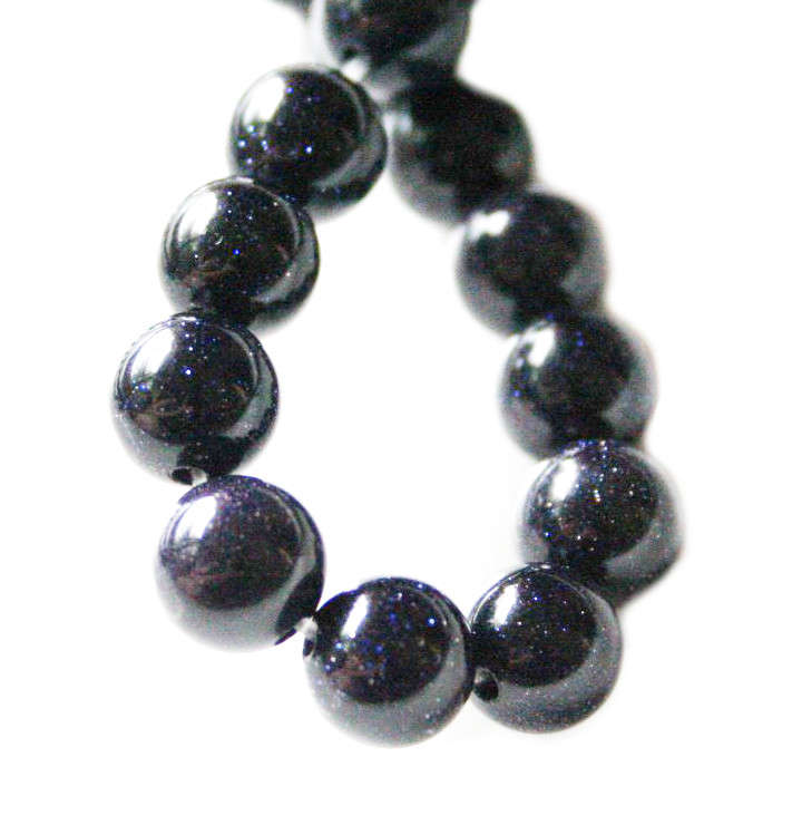 Blue Goldstone bead string, round, 8mm, 40cm
