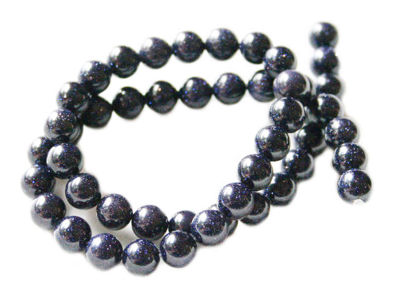 Blue Goldstone bead string, round, 8mm, 40cm