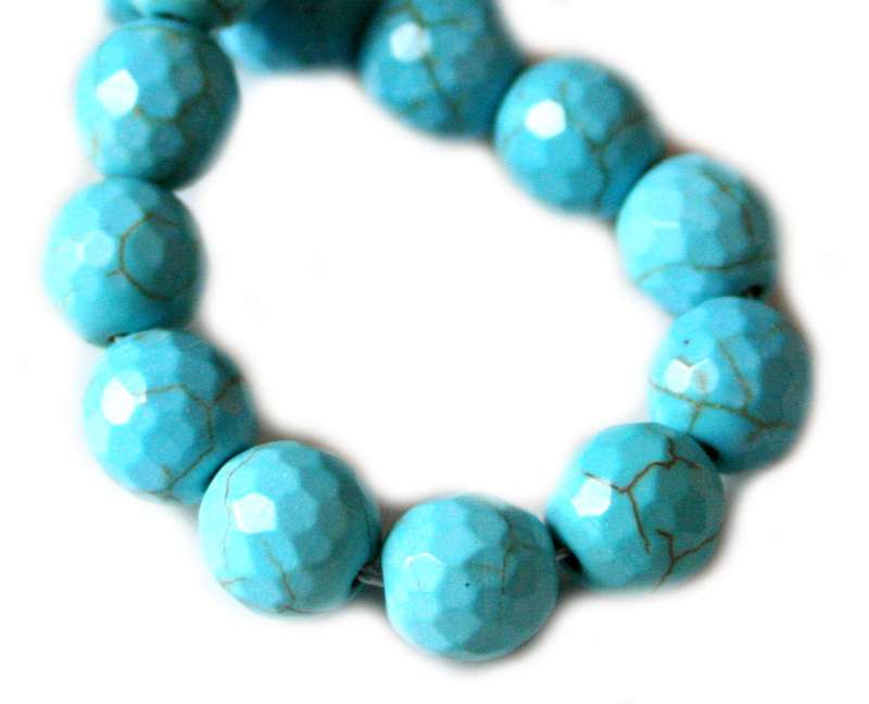 Blue howlite bead string, round, faceted, 10mm, 40cm