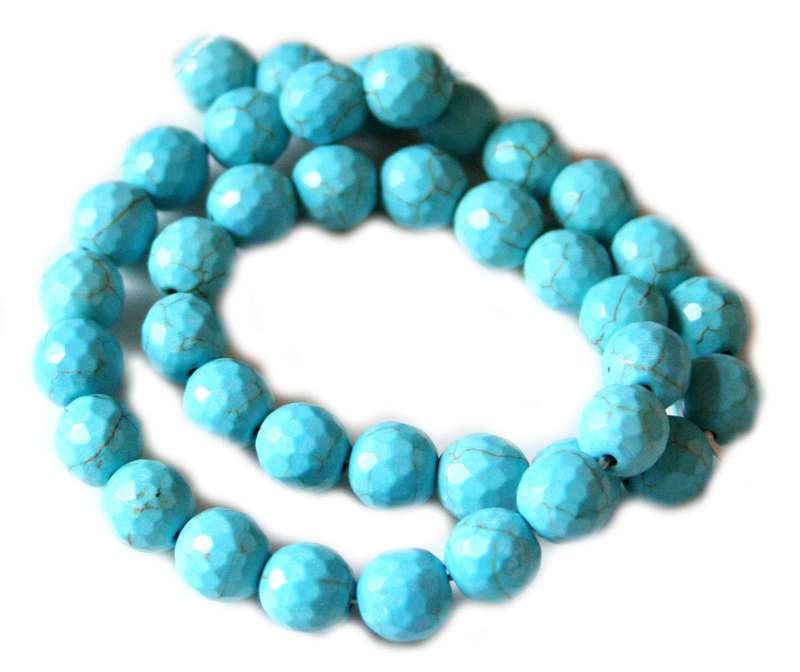 Blue howlite bead string, round, faceted, 10mm, 40cm
