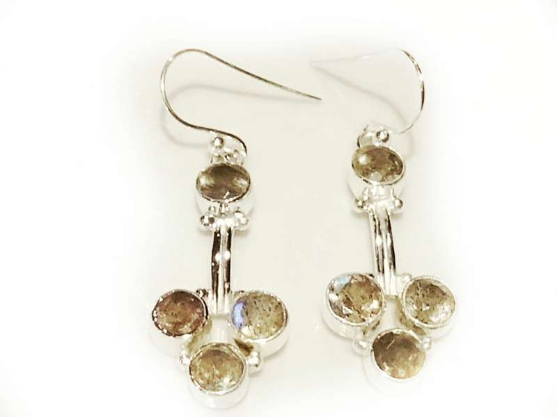 Modern labradorite earring pair in 925 silver 32mm
