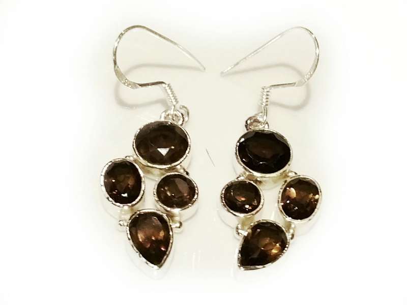Modern smoky quartz earring pair in 925 silver 25mm