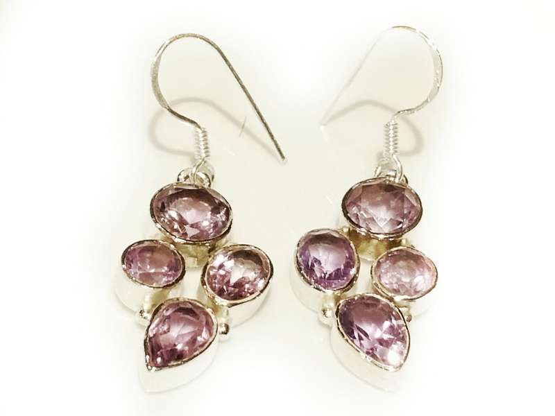 4 stone amethyst earring pair in 925 silver 25mm without hook