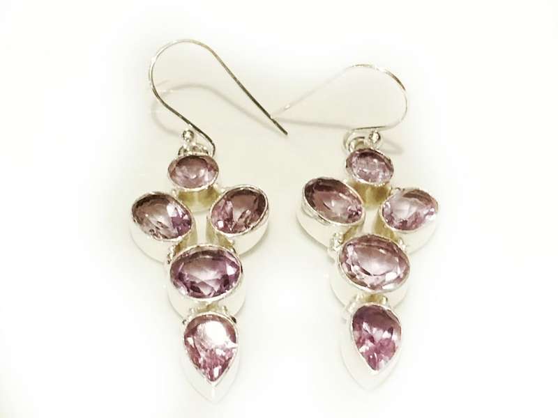 Amethyst earring pair in 925 silver 34mm