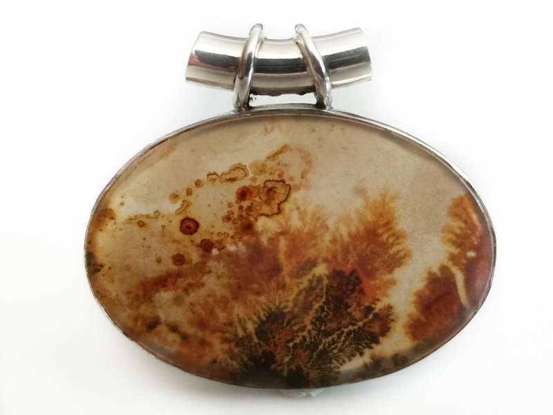 Dendritic Quartz Oval 925 Sterling Silver Pendant 34mm inc fixing for cord