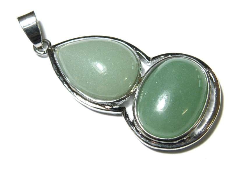 Aventurine Duo Teardrop and Oval Pendant 51mm inc bail - Silver Hills 0.01kg