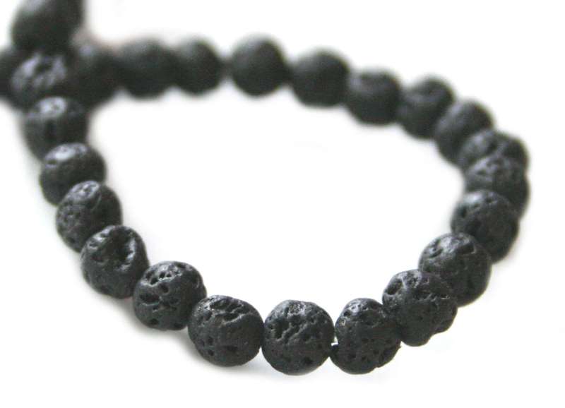 Black Lava bead string, 5mm, round, 40cm