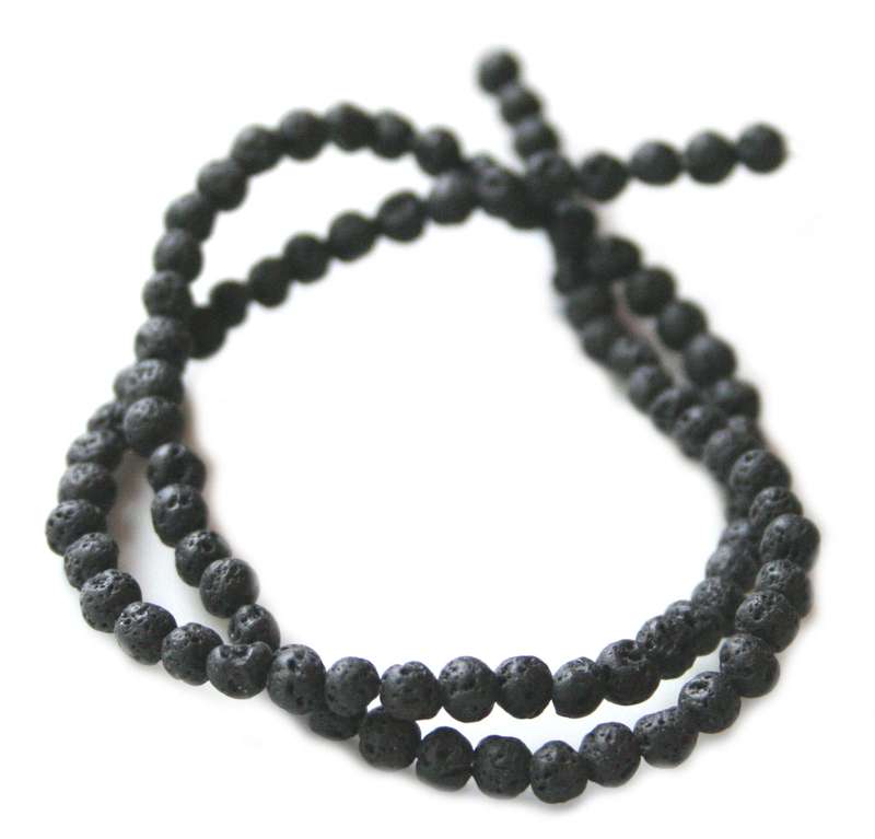 Black Lava bead string, 5mm, round, 40cm
