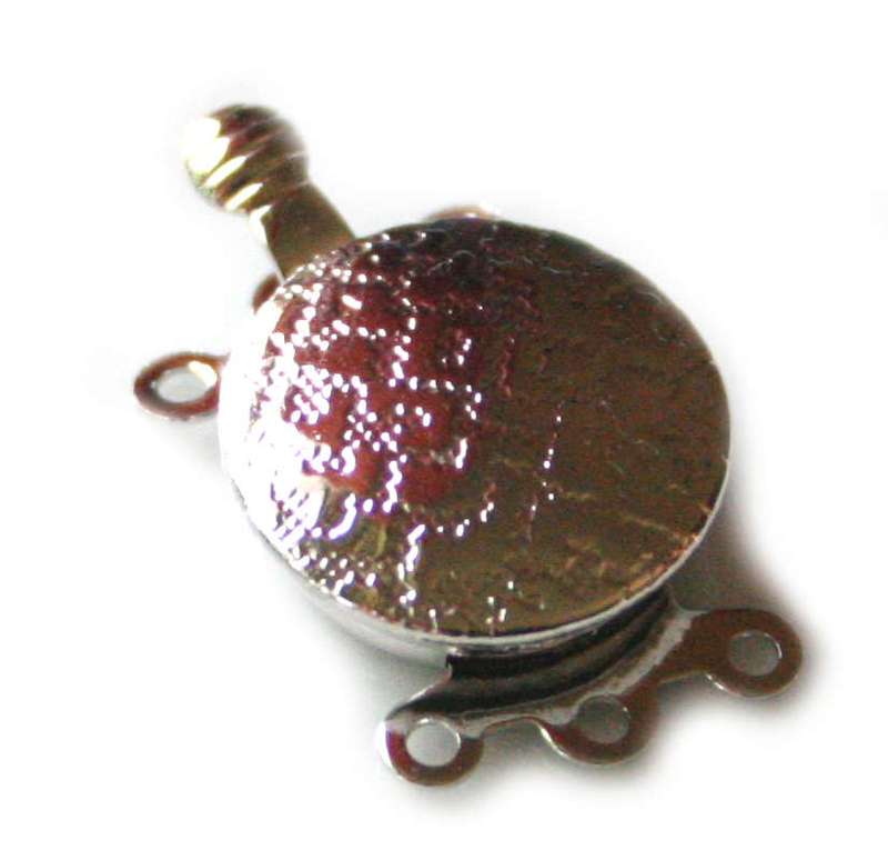 Silver colored box clasp, textured design, 3-string, 18mm