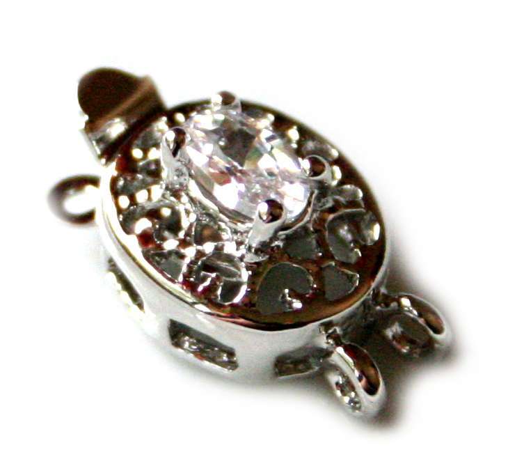 Nickel free box clasp, oval w rhinestone, 2-string, 18mm