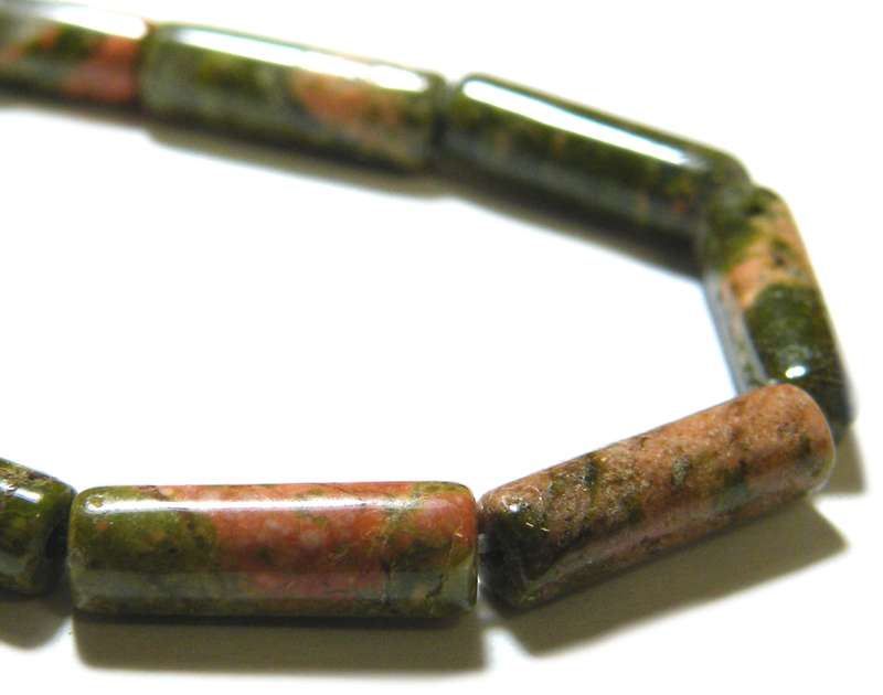 Unakite cylinder bead string, 4x12mm, 40cm