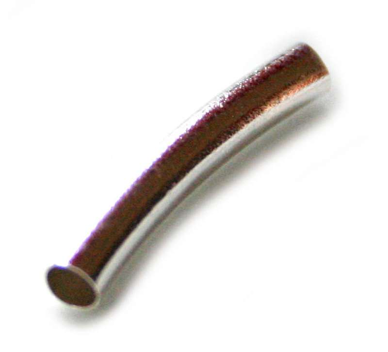 10 x Nickel free tube, bright silver, slightly curved, 3x20mm